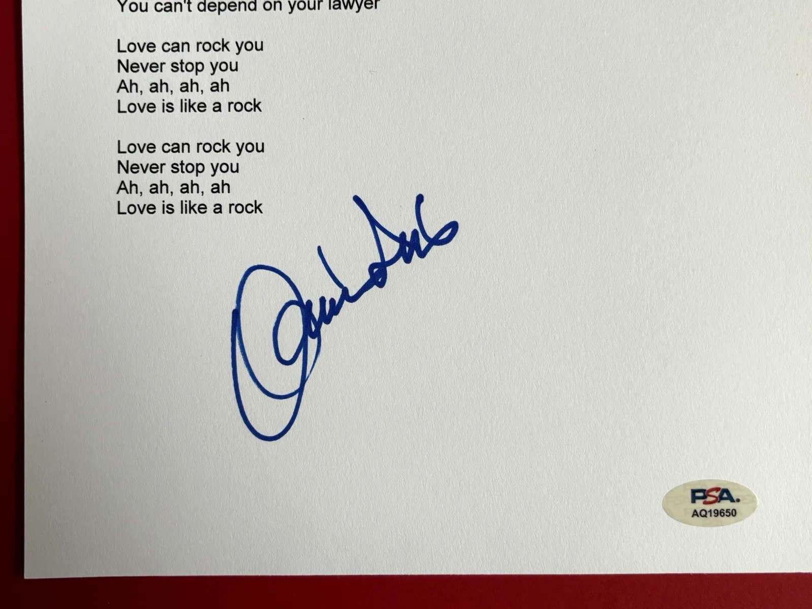DONNIE IRIS Signed LOVE IS LIKE A ROCK Lyric Sheet PSA DNA COA Pitts AH LEAH, image 3