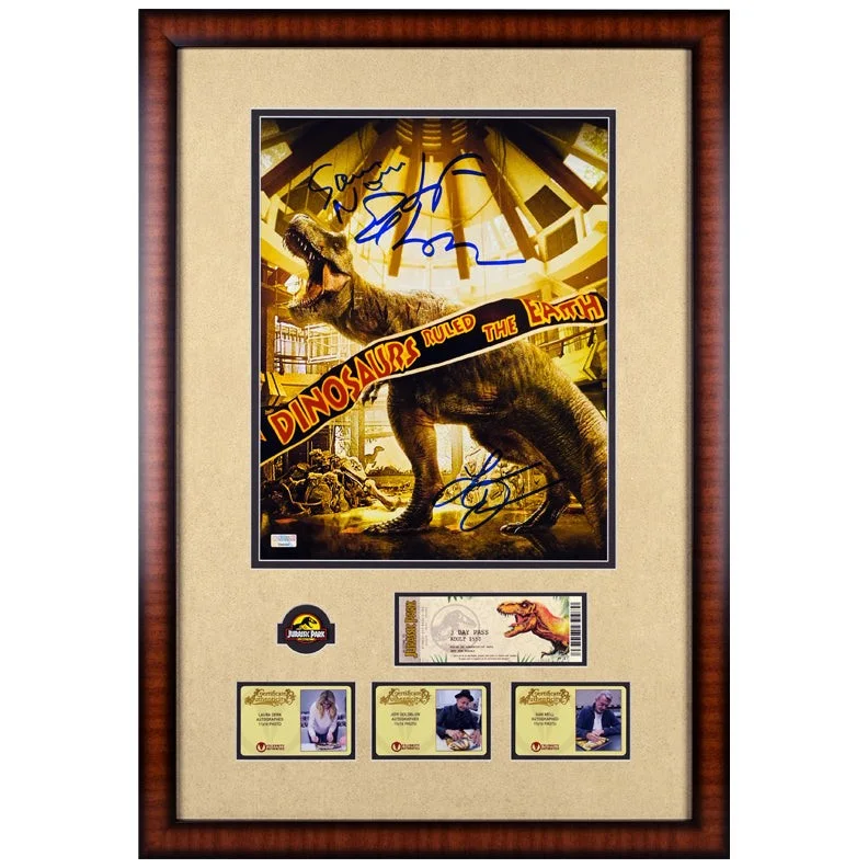 Sam Neill, Jeff Goldblum, Laura Dern — Sam Neill Jeff Goldblum Laura Dern Autographed Jurassic Park 11x14 Photo Display