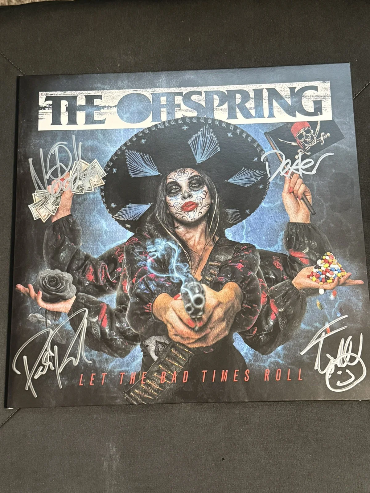 The Offspring Group Signed Vinyl Record Cover Let The Bad Times Roll. Authentic, изображение 2