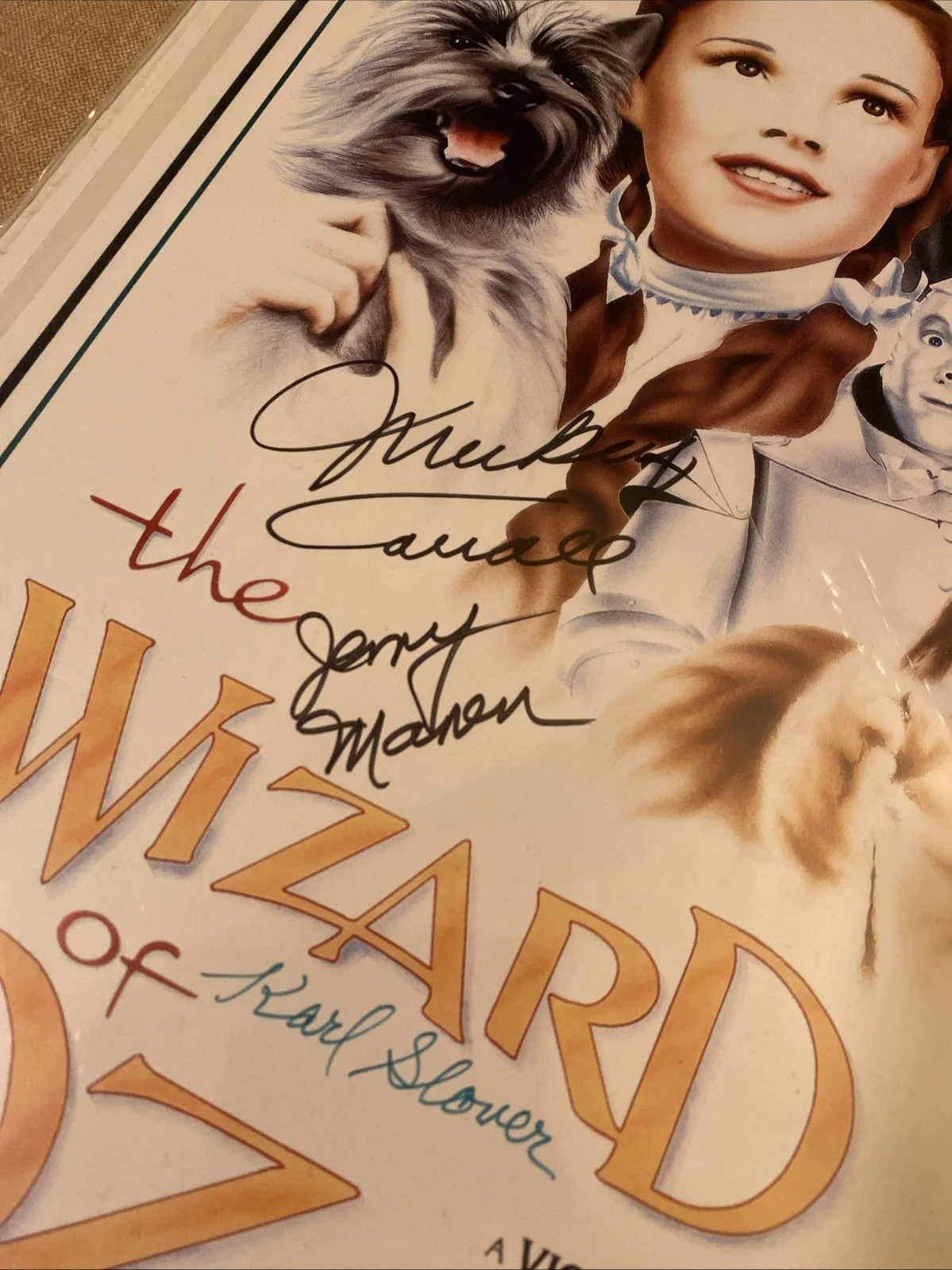 Slover, Maren, Carroll — Mickey Carroll Jerry Maren Karl Slover Signed Wizard of Oz 11x17 Poster | JSA, изображение 2