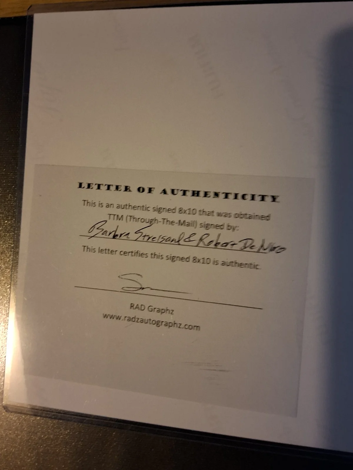 Rare signing Barbara Streisand Robert De niro COA #845845 WITH PROTECTIVE SLEEVE, изображение 5