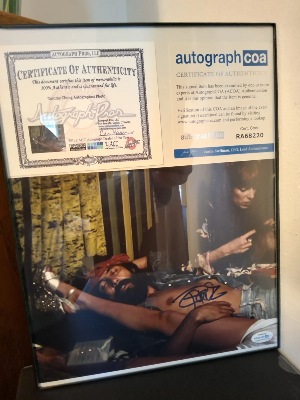 Tommy Chong Autographed Photo Signed Certificate of Authenticity. Framed COA, image 2