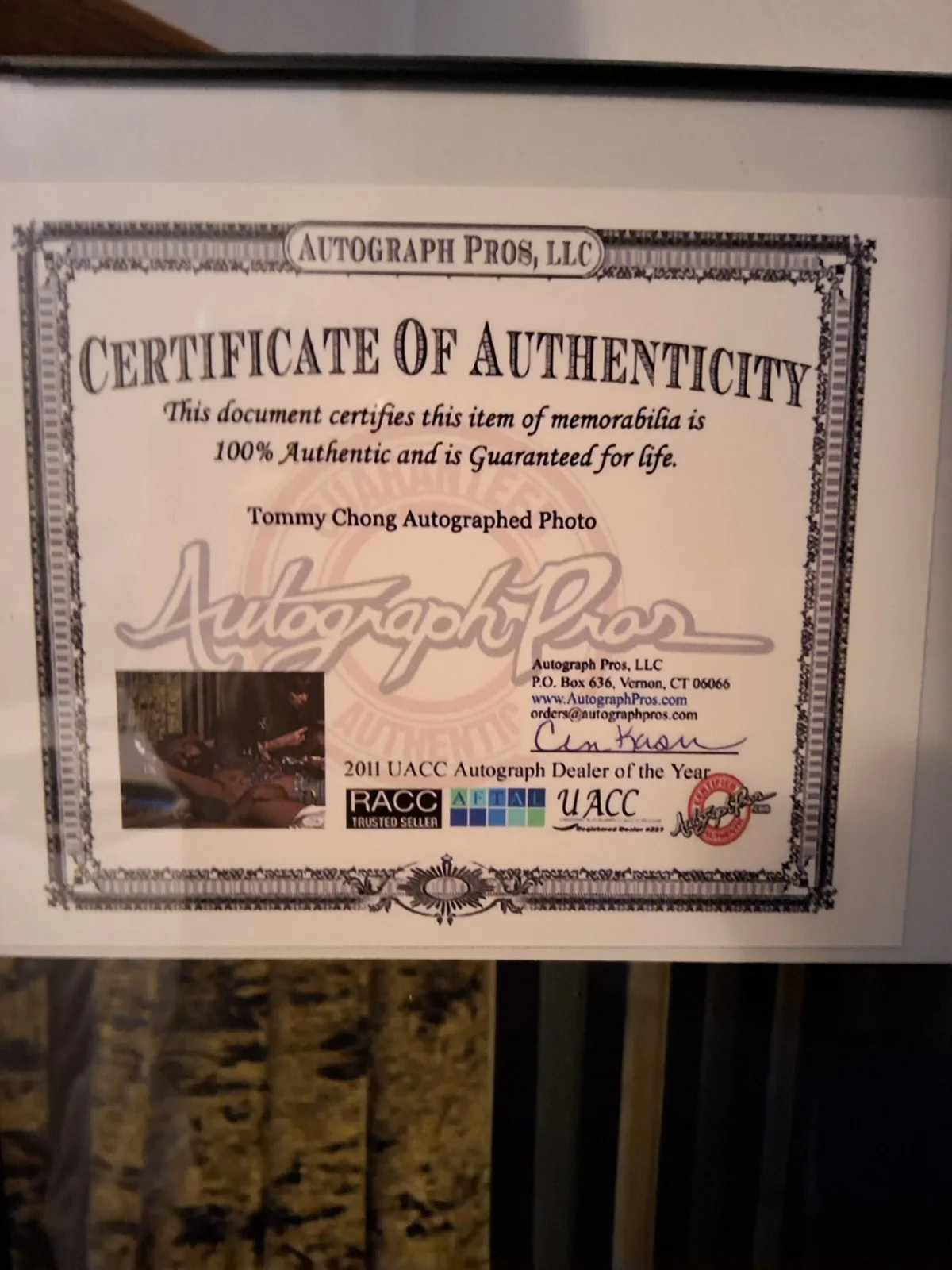 Tommy Chong Autographed Photo Signed Certificate of Authenticity. Framed COA, image 5