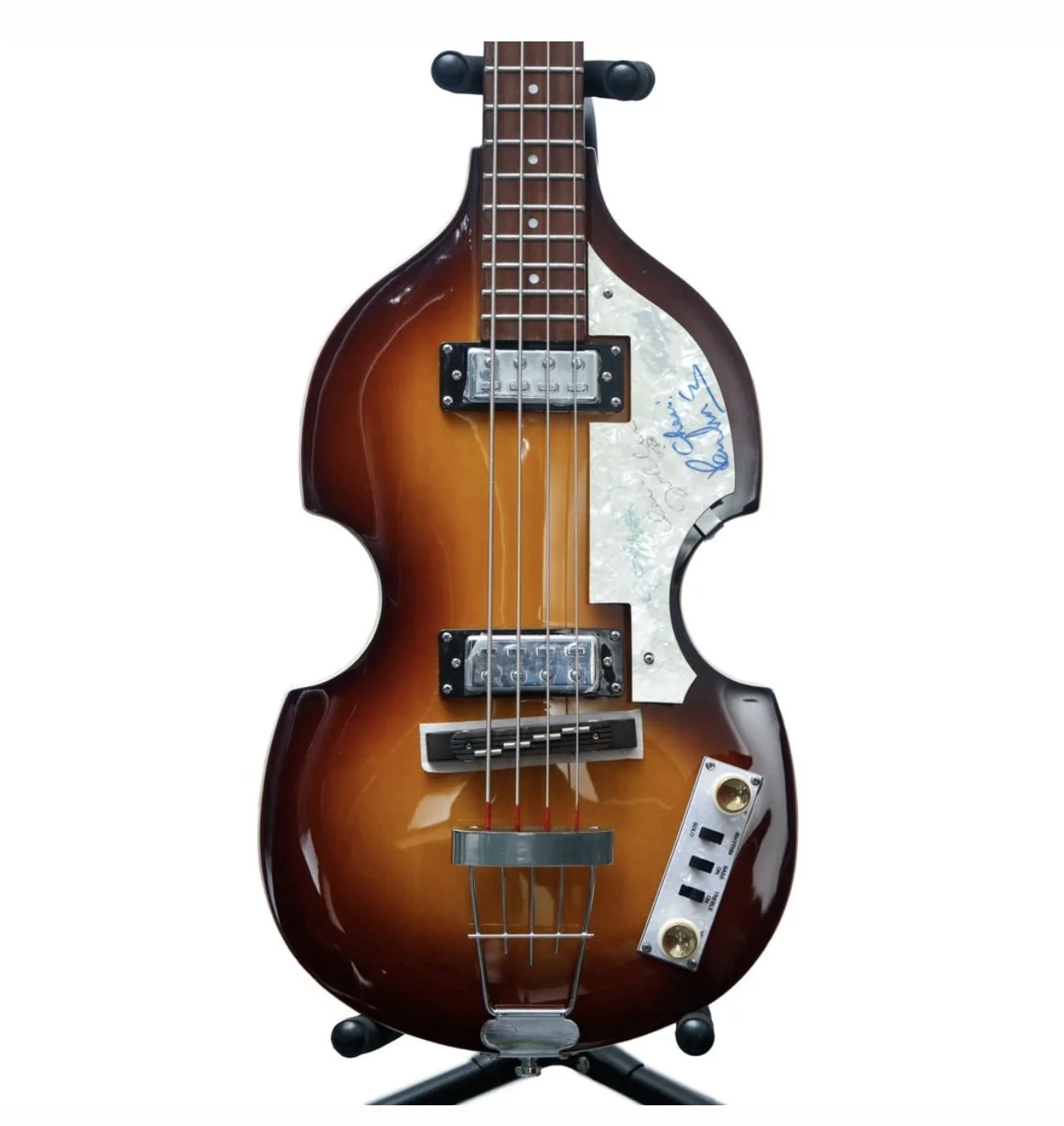 Beatles Signed Hofner Bass Guitar Pickguard All4 Lennon McCartney Harrison Starr, image 2