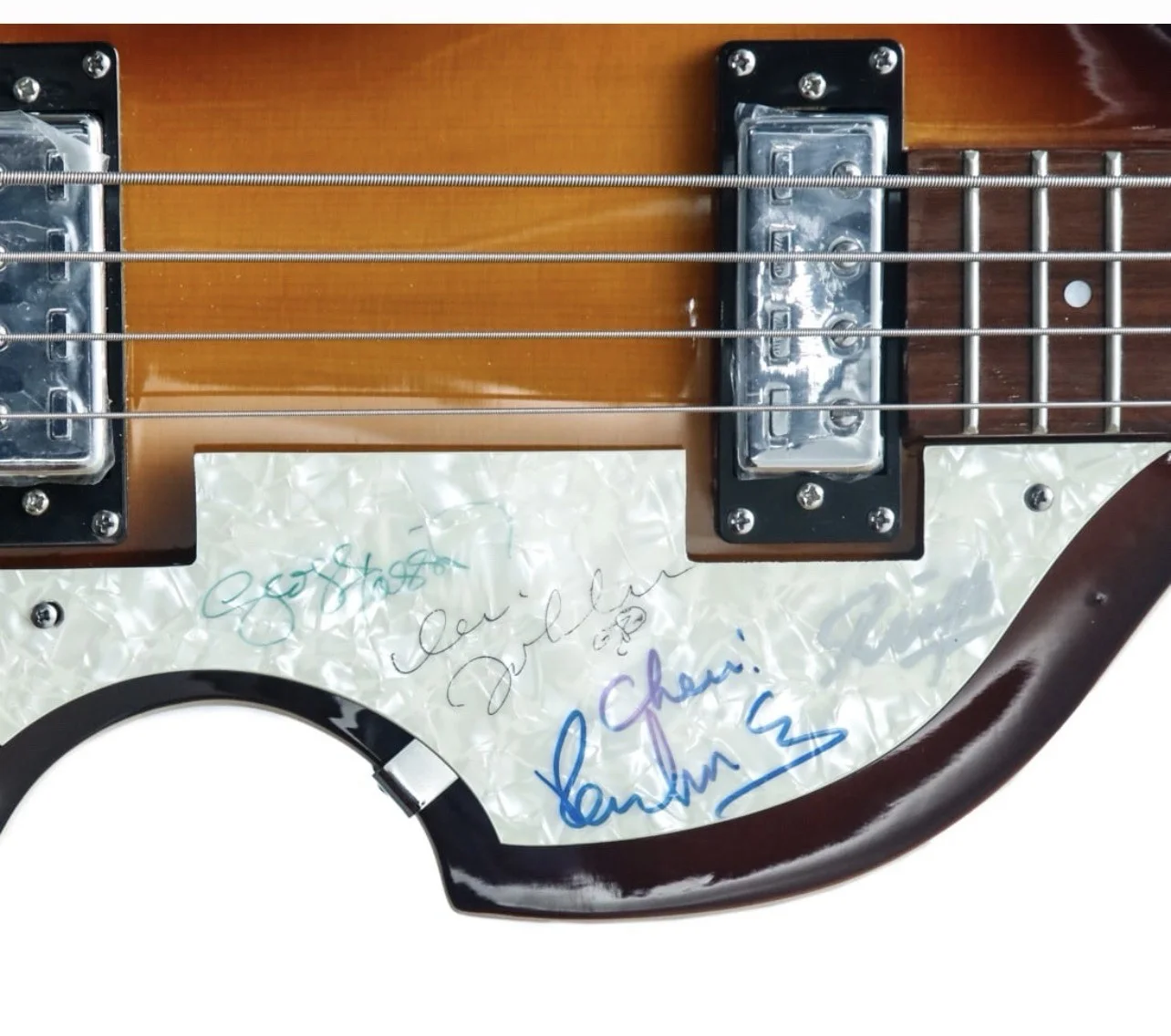 Beatles Signed Hofner Bass Guitar Pickguard All4 Lennon McCartney Harrison Starr, image 3