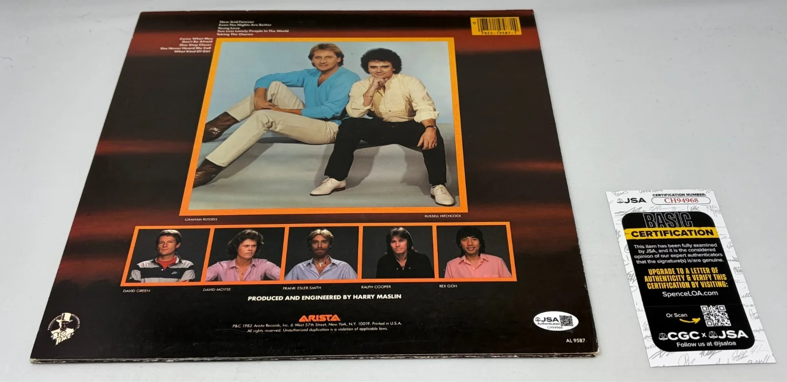 Air Supply signed Now And Forever Album JSA COA, image 2