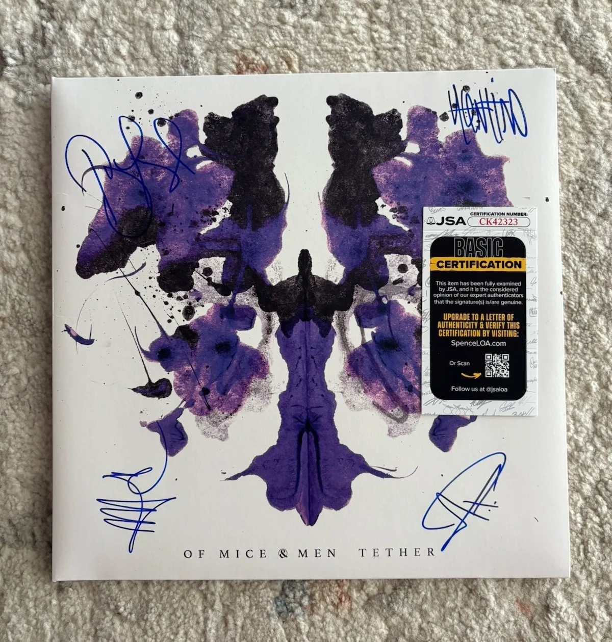 Of Mice & Men FULL BAND Signed Autographed Tether Vinyl Album Splatter JSA COA!, изображение 2