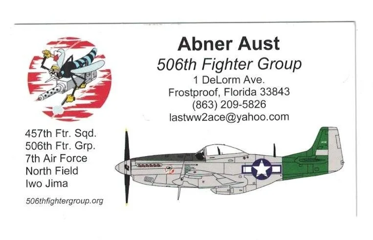 Abner Aust — Abner Aust Signed Autographed Business Card Air Force Colonel WWII Ace, image 2