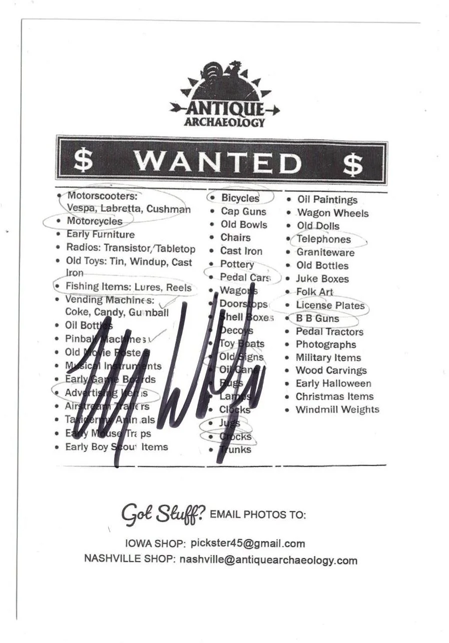Mike Wolfe — Mike Wolfe Signed Autographed Antique Archaeology Postcard America Pickers Want