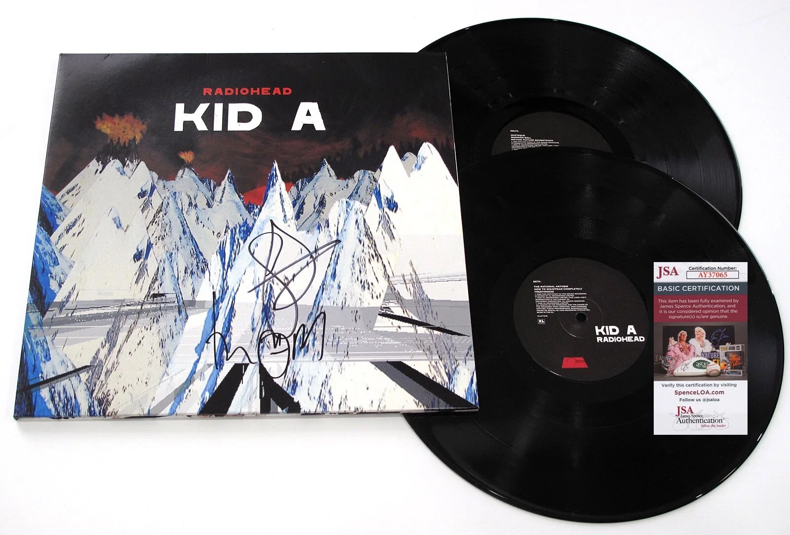 THOM YORKE, JONNY GREENWOOD - RADIOHEAD — Thom Yorke & Jonny Greenwood signed RADIOHEAD "KID A" Vinyl Album PROOF JSA COA, изображение 5