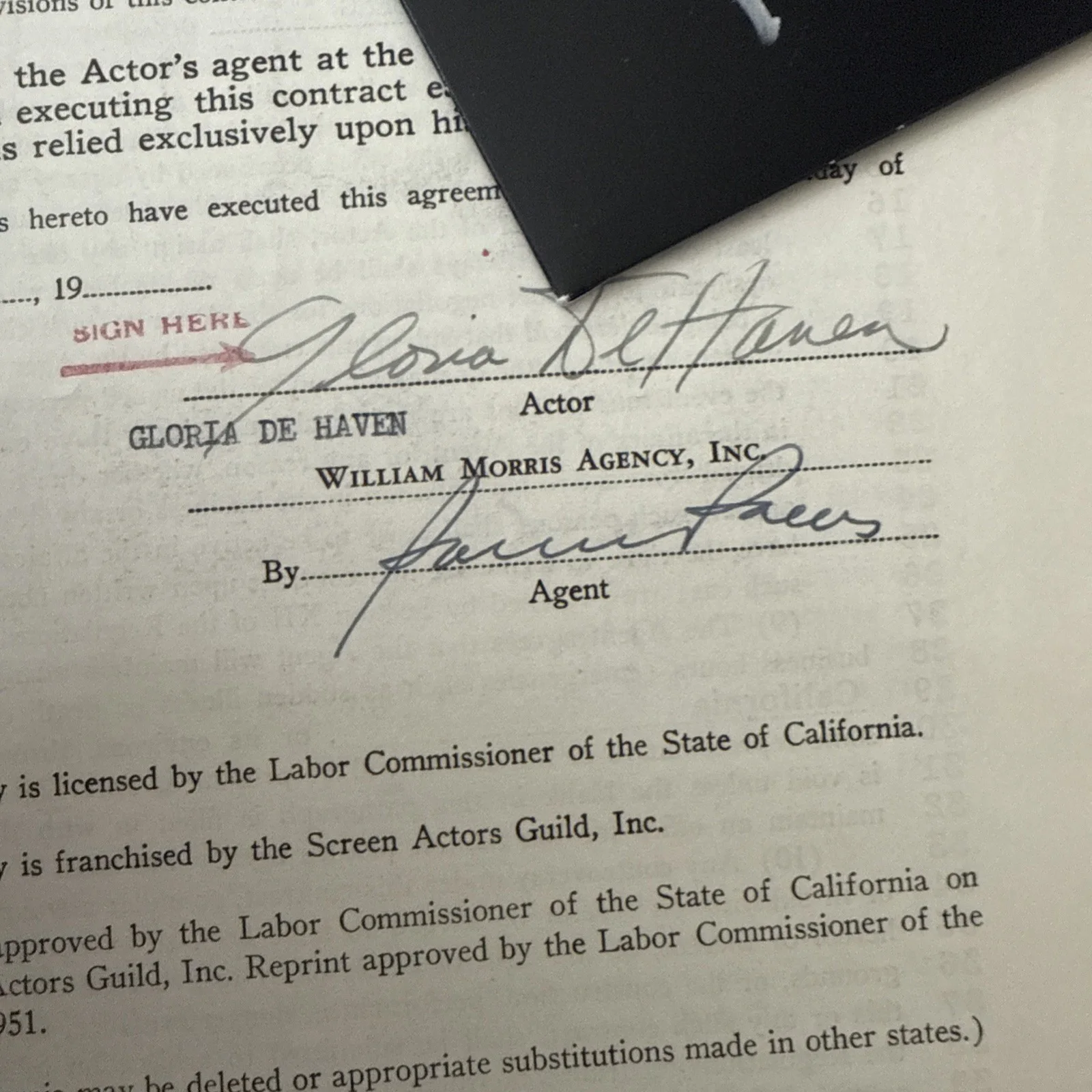 Gloria DeHaven De Haven Autograph SIGNED 1952 William Morris Contract JSA COA, image 4