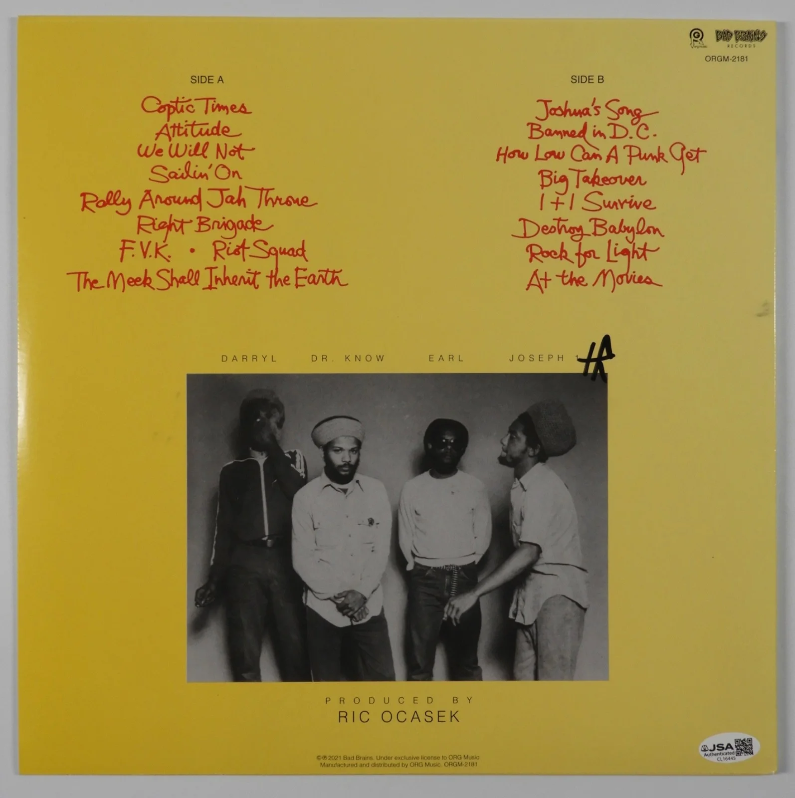 Bad Brains H.R. Signed JSA Autograph Album Vinyl Rock For Light HR, image 2