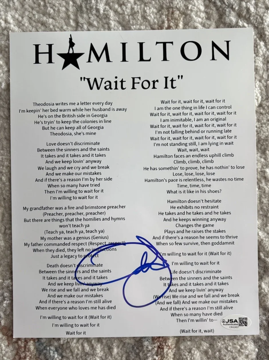 Leslie Odom Jr Signed Autographed Hamilton 8x10 Lyric Sheet Wait For It Burr JSA, изображение 2