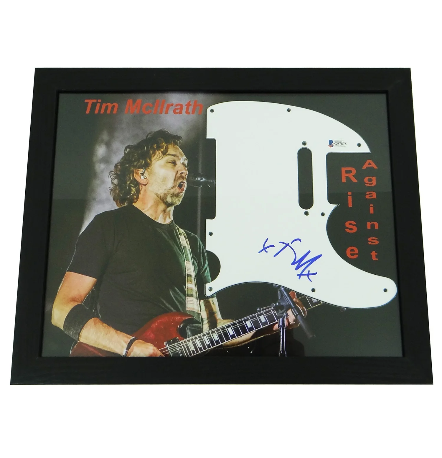 Tim Mcllrath Rise Against Signed Pickguard on Custom Framed 11x14 Photo BAS COA, изображение 2
