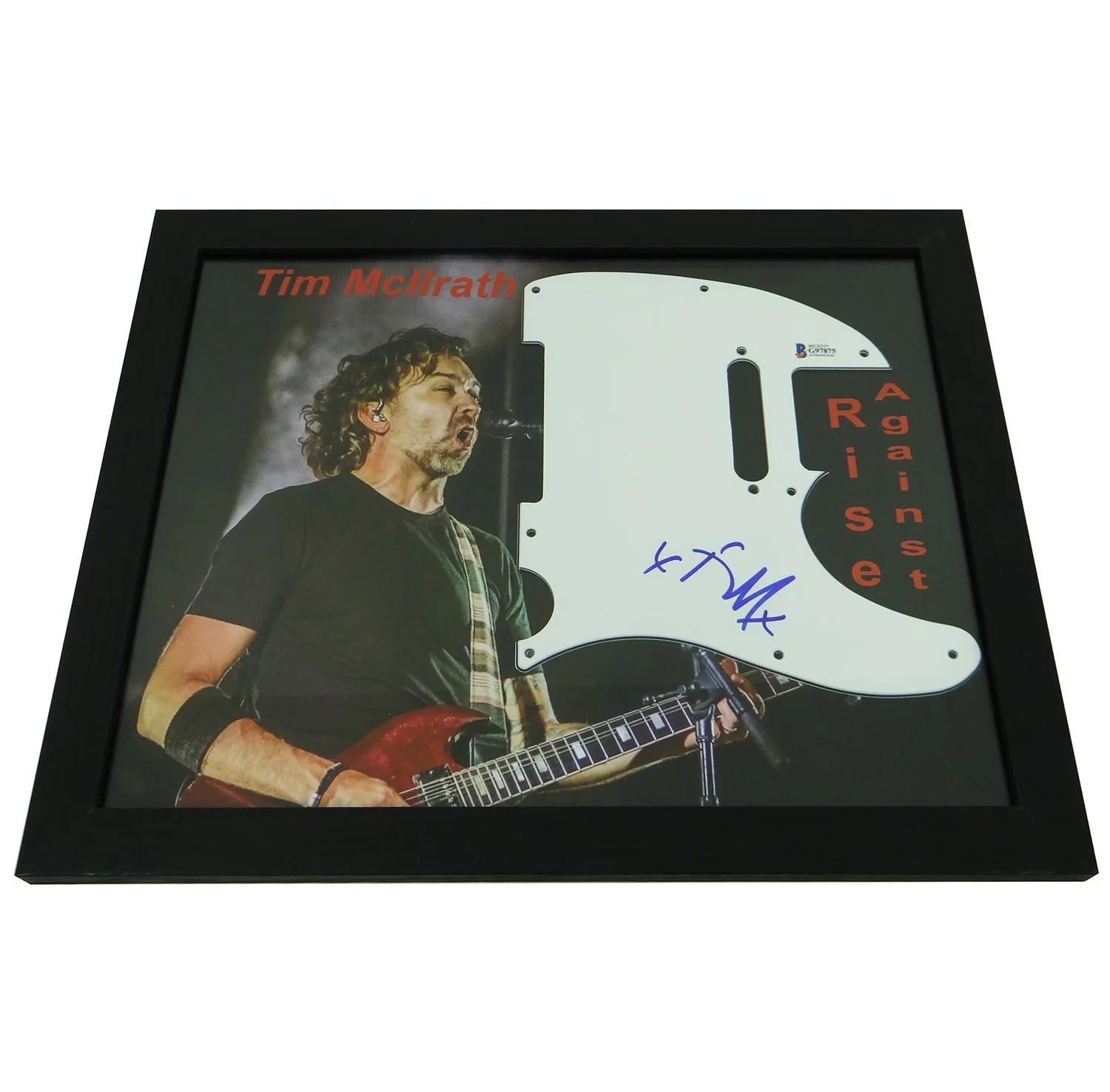 Tim Mcllrath Rise Against Signed Pickguard on Custom Framed 11x14 Photo BAS COA, изображение 3