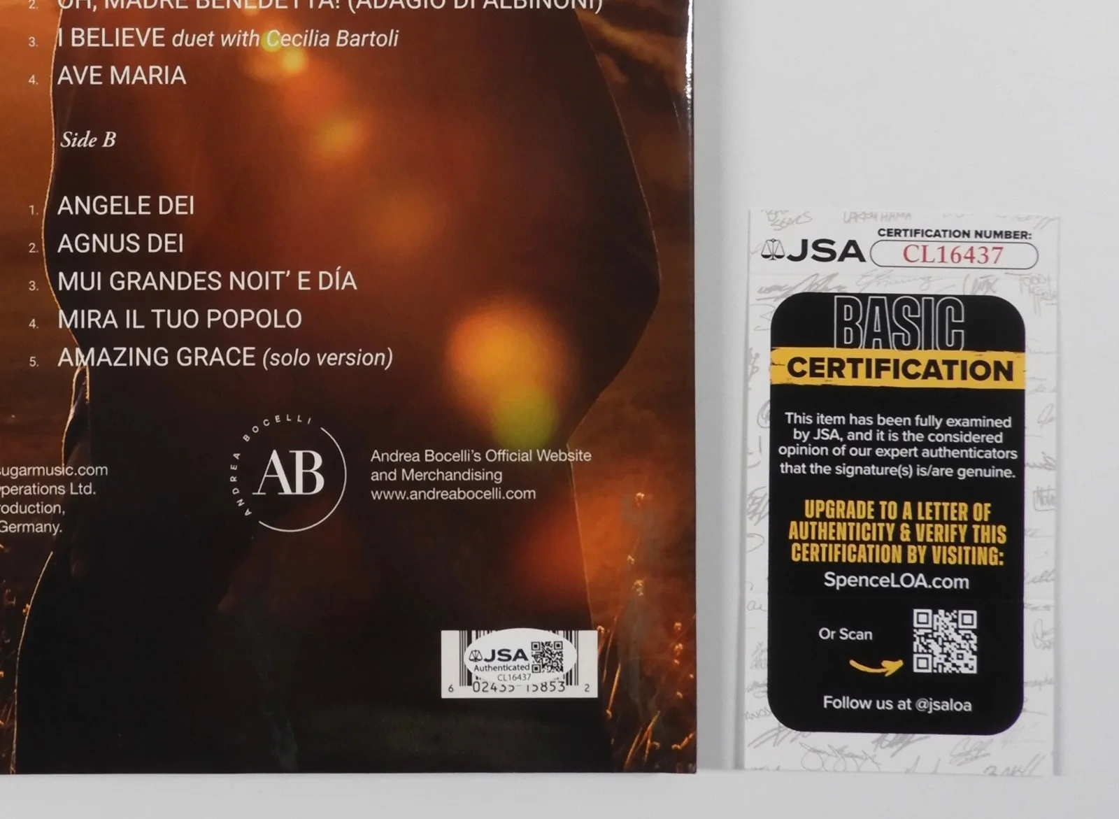 Andrea Bocelli JSA Signed Autograph Record Album Vinyl Believe, изображение 3
