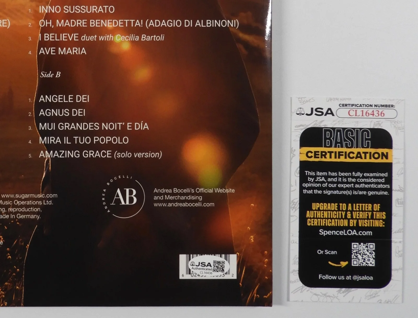 Andrea Bocelli JSA Signed Autograph Record Album Believe, image 3