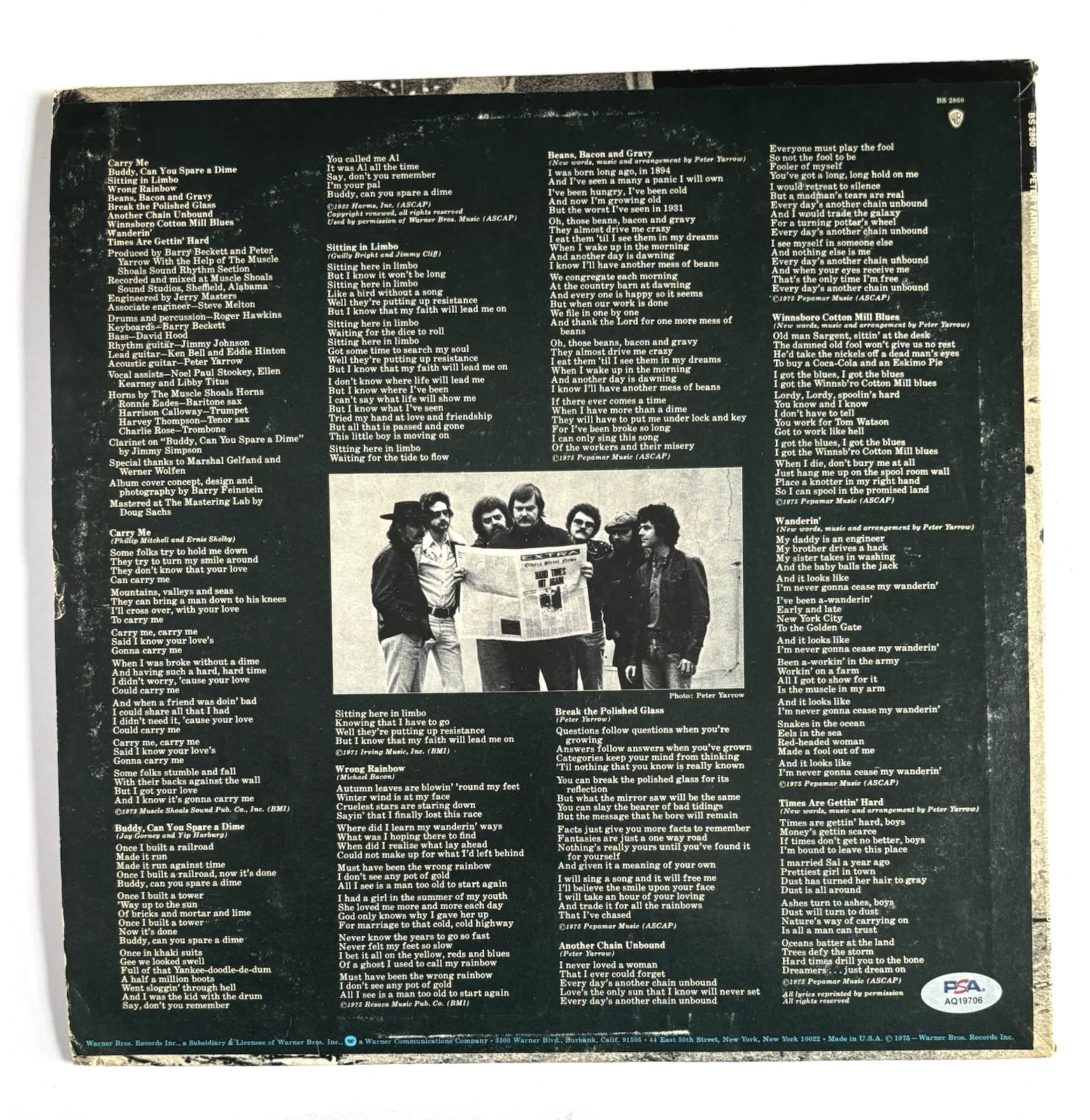 PETER YARROW Signed HARD TIMES Vinyl LP PSA DNA COA Peter Paul & Mary, image 4