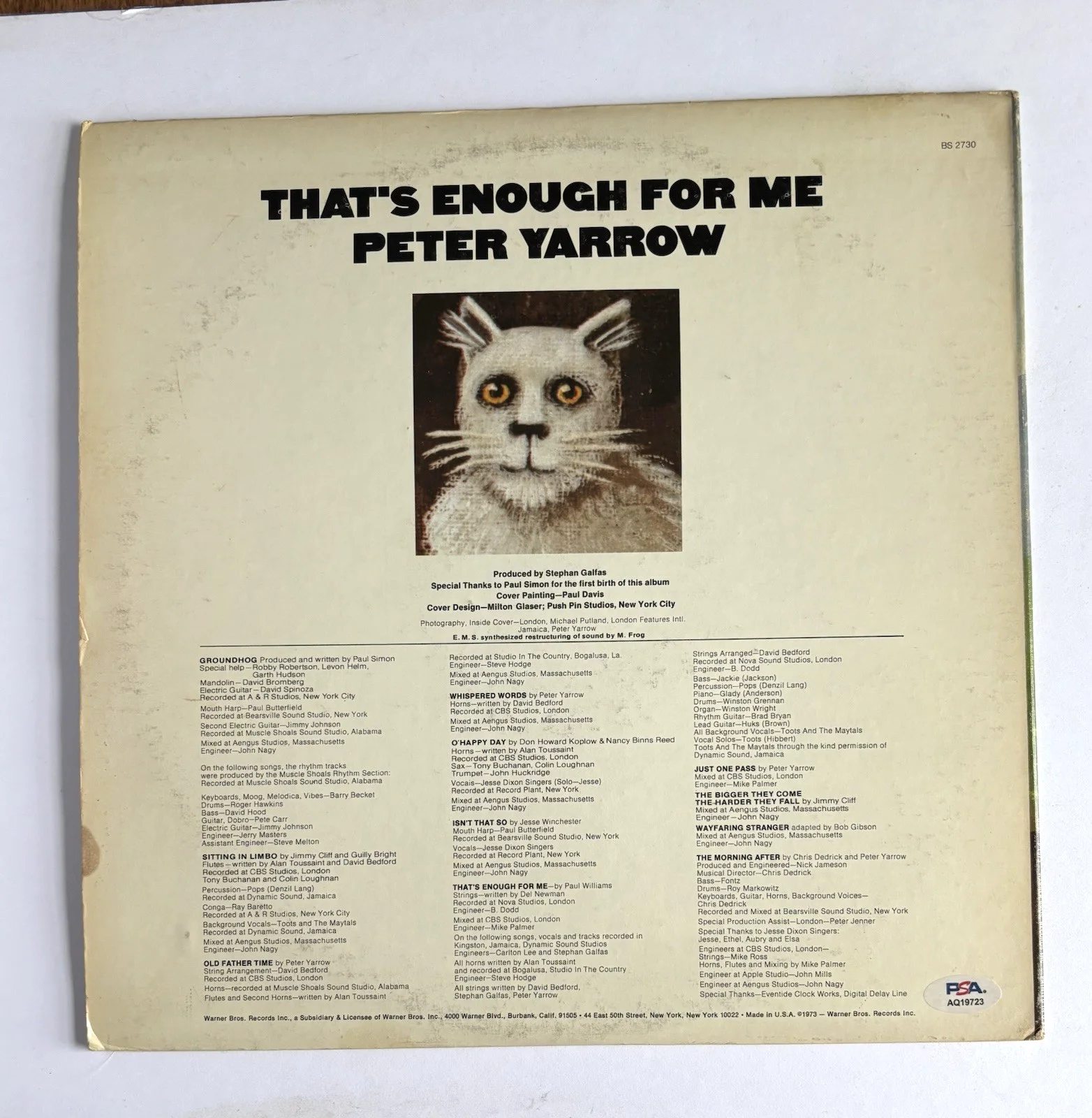 PETER YARROW Signed THAT’S ENOUGH FOR ME Vinyl LP PSA DNA COA Peter Paul & Mary, изображение 4