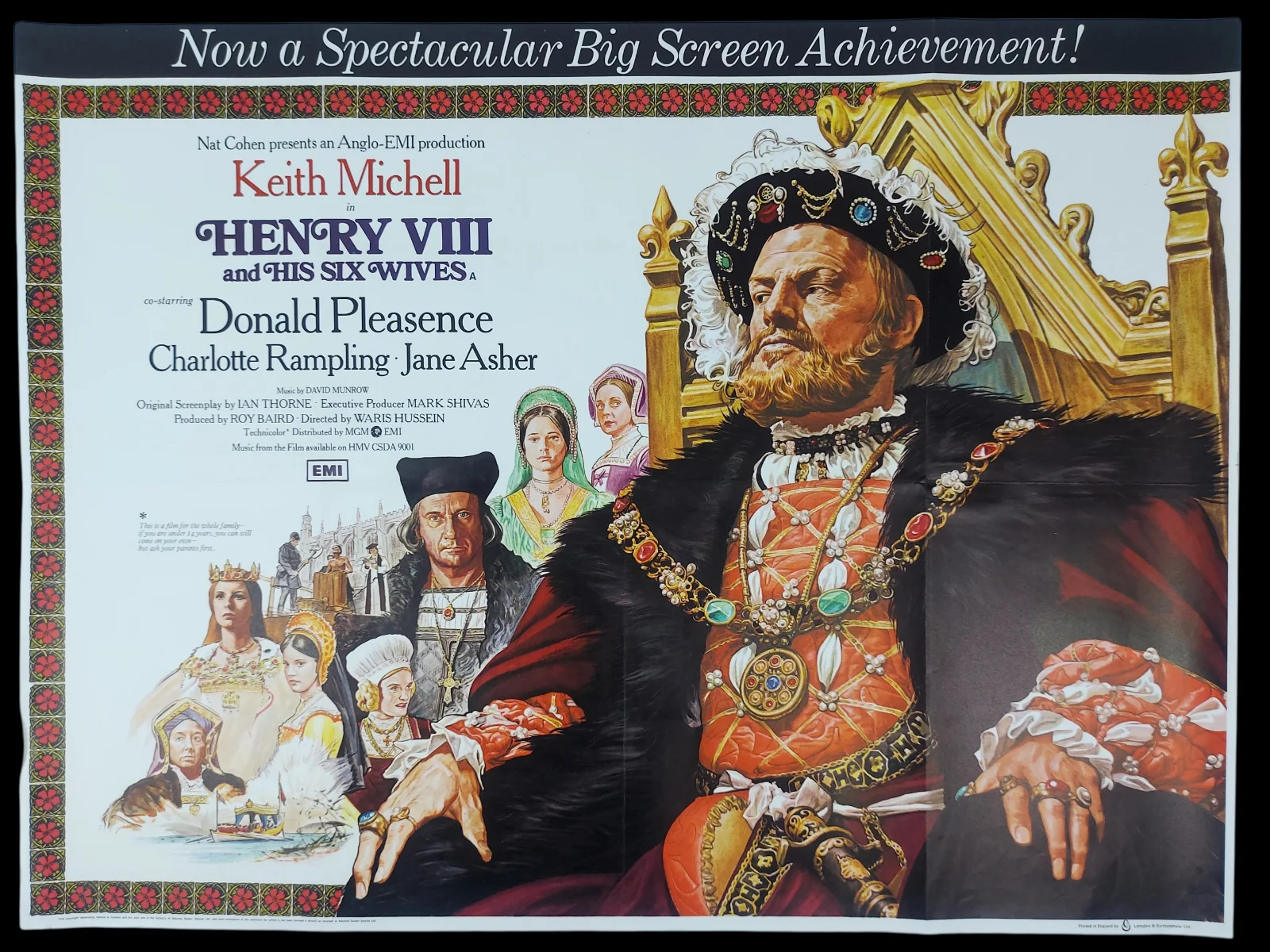 HENRY VIII & HIS SIX WIVES ORIGINAL UK QUAD FILM POSTER 1972, изображение 2