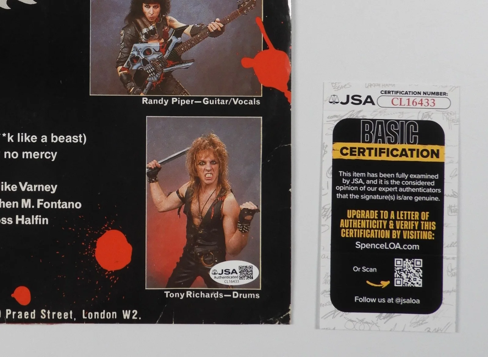 WASP Signed Autograph Album JSA Record Vinyl Blackie Lawless +, изображение 3