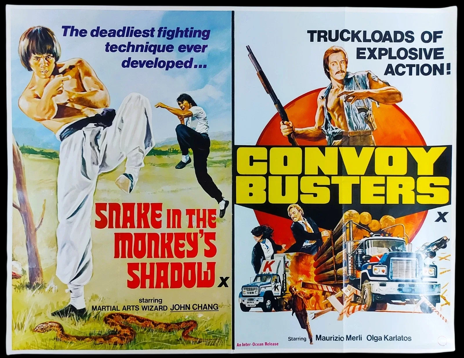 SNAKE IN THE MONKEY'S SHADOW /CONVOY BUSTERS ORIGINAL UK QUAD MOVIE POSTER 1975, изображение 2