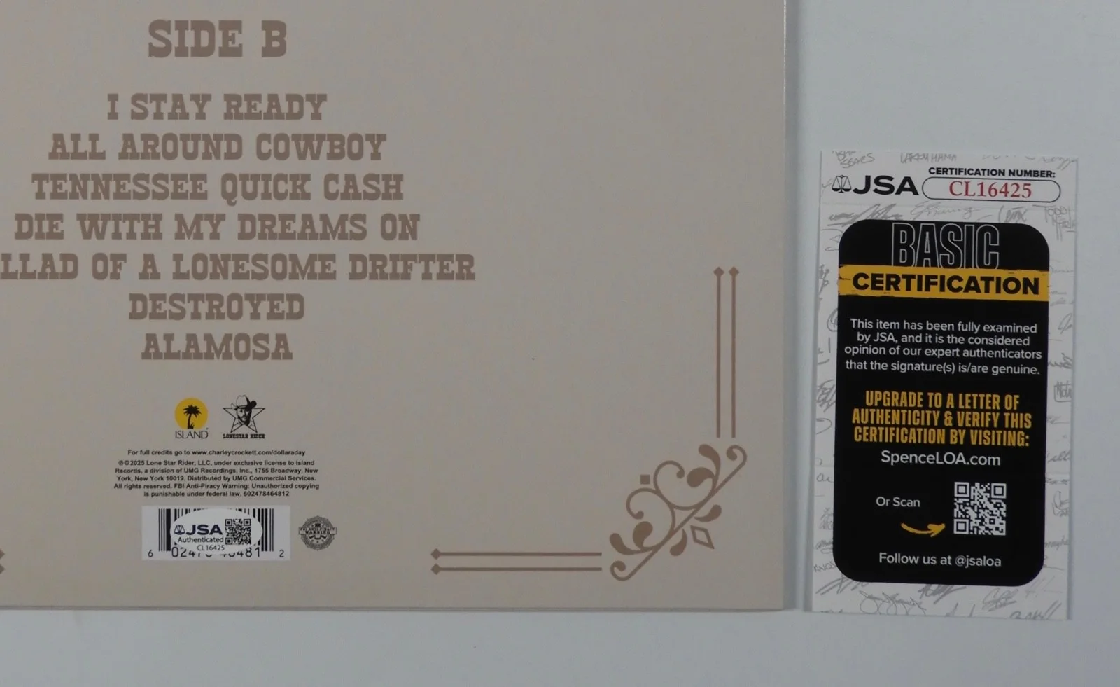 Charley Crockett JSA Signed Autograph Record Album Vinyl Dollar A Day, изображение 4