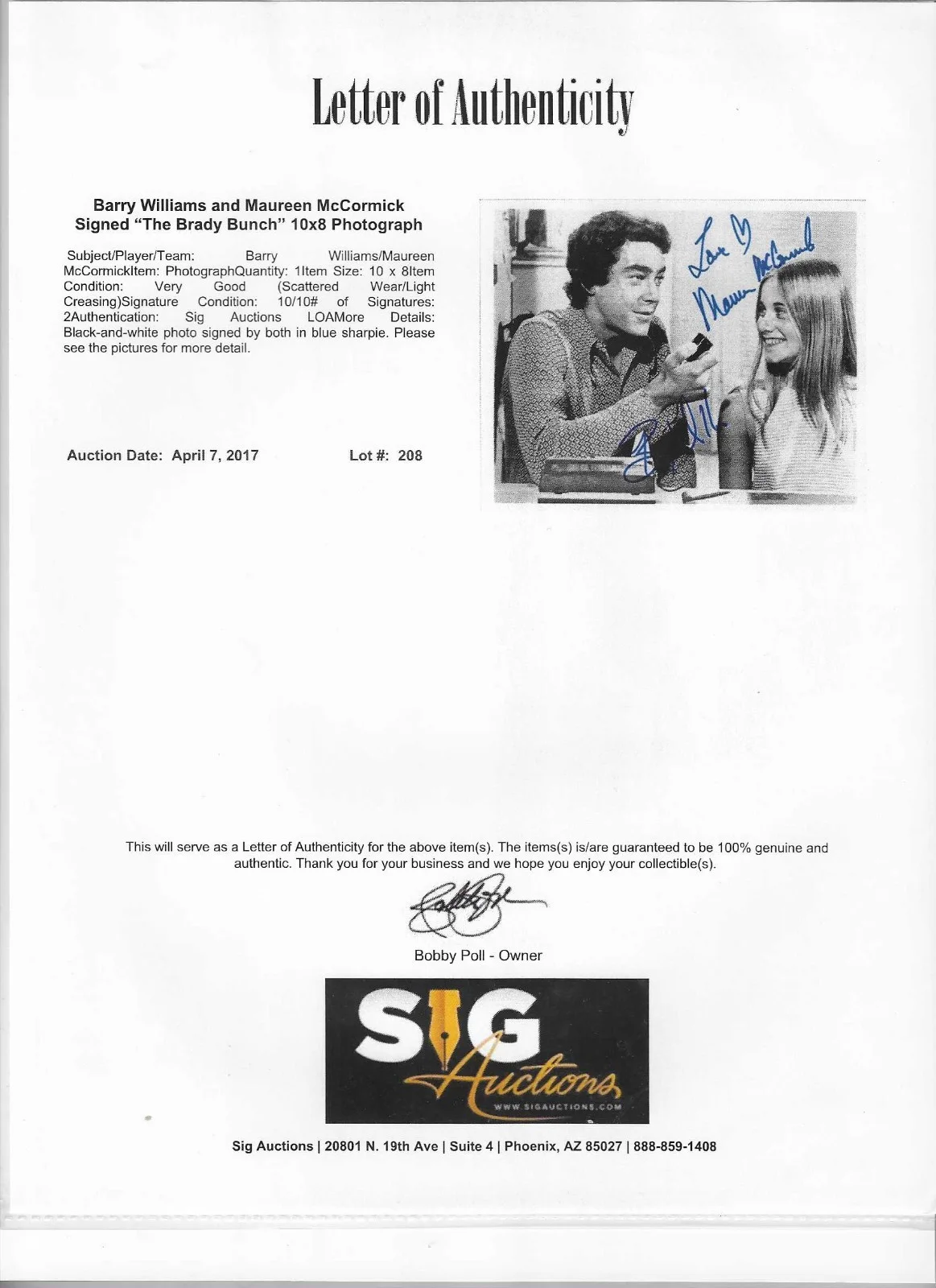 Barry Williams & Maureen McCormick Signed Autograph 8x10 Photo Brady Bunch COA, изображение 2