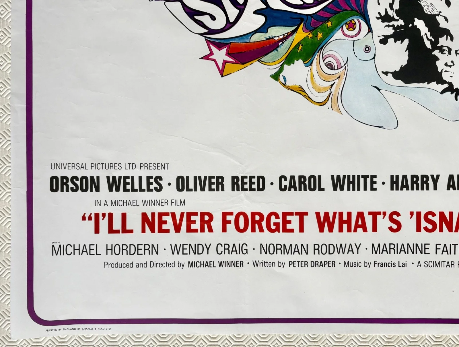 I'll Never Forget What's 'Isname Original 1967 Quad Poster Welles Reed White, image 2