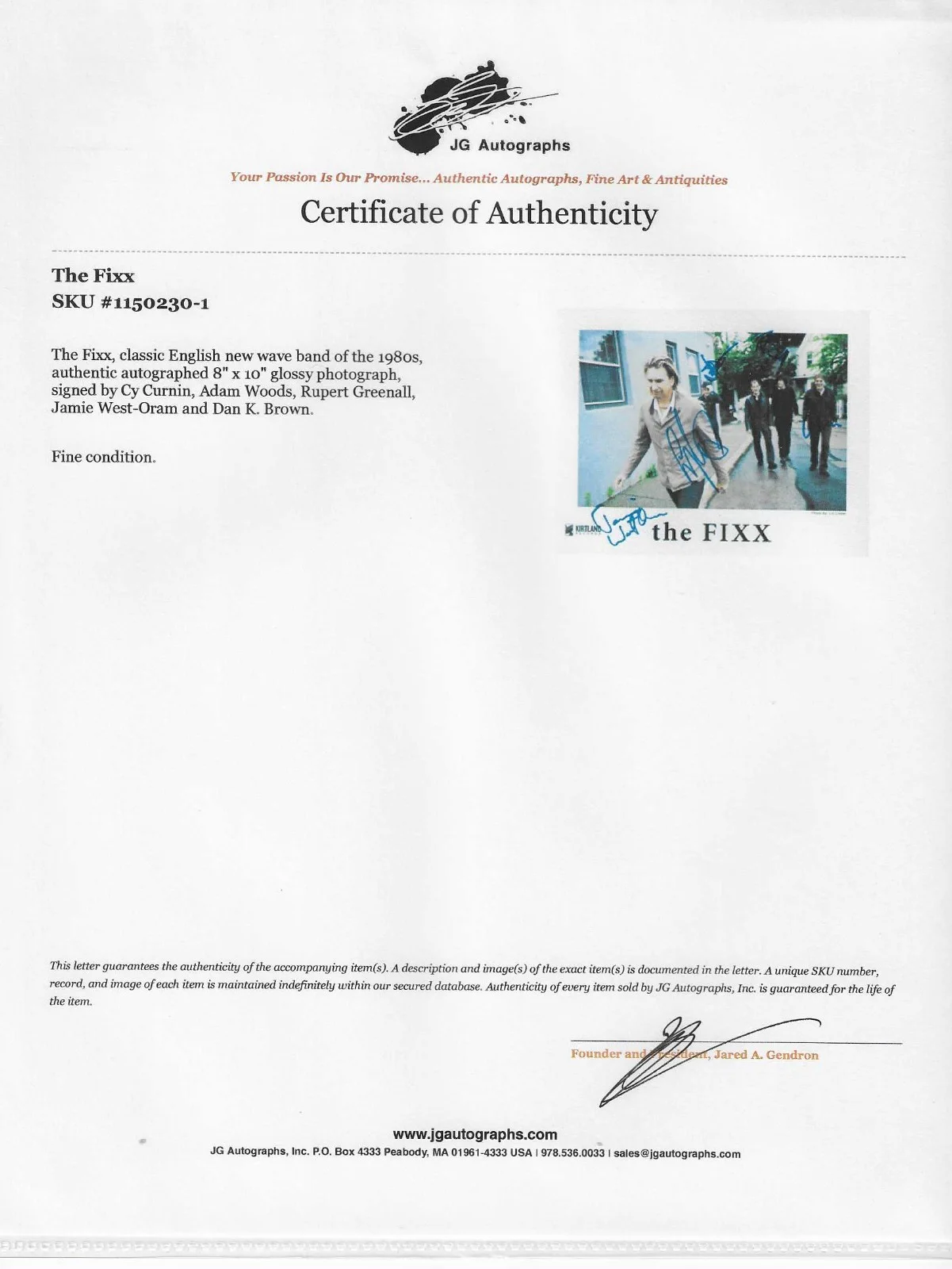 The Fixx signed photo 5 members Curnin Woods Greenall West-Oram Brown COA, изображение 2