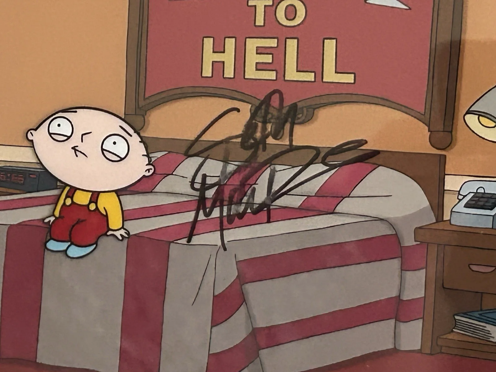Family Guy - Stewie Welcome to Hell Autographed by Seth Macfarlane. 18.25Lx15W, image 3