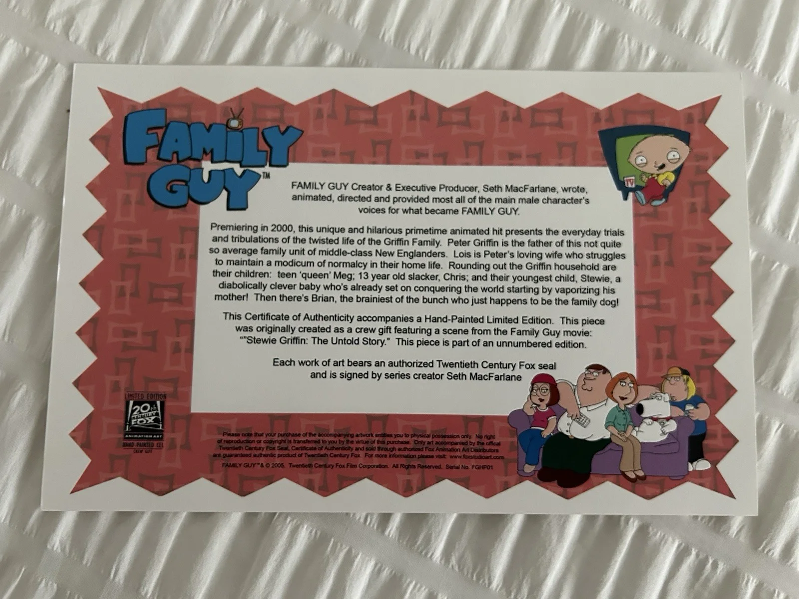 Family Guy - Stewie Welcome to Hell Autographed by Seth Macfarlane. 18.25Lx15W, image 5