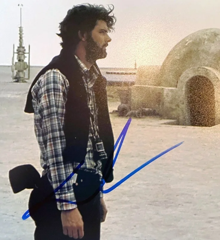 George Lucas — GEORGE LUCAS personally Signed, on set, C-3PO, COA Iconographs, free ship UACC, image 3