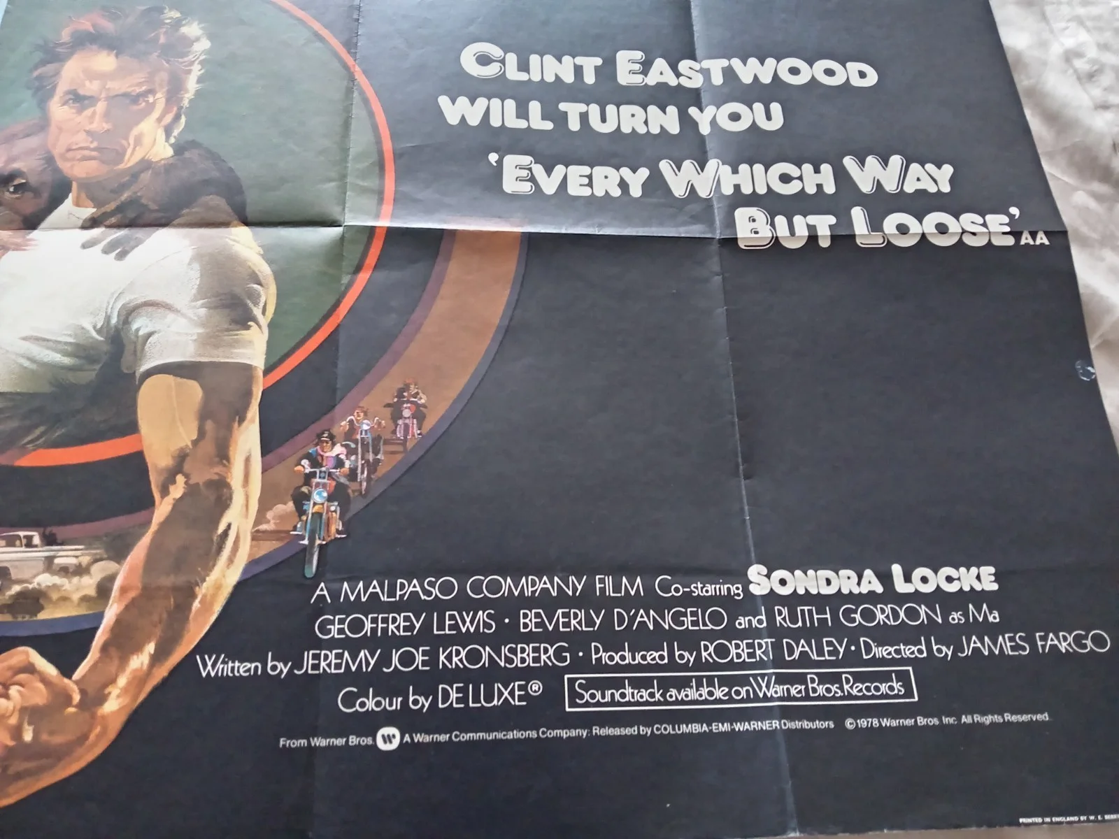 EVERY WHICH WAY BUT LOOSE CLINT EASTWOOD UK QUAD POSTER GOOD/VERY GOOD CONDITION, изображение 5
