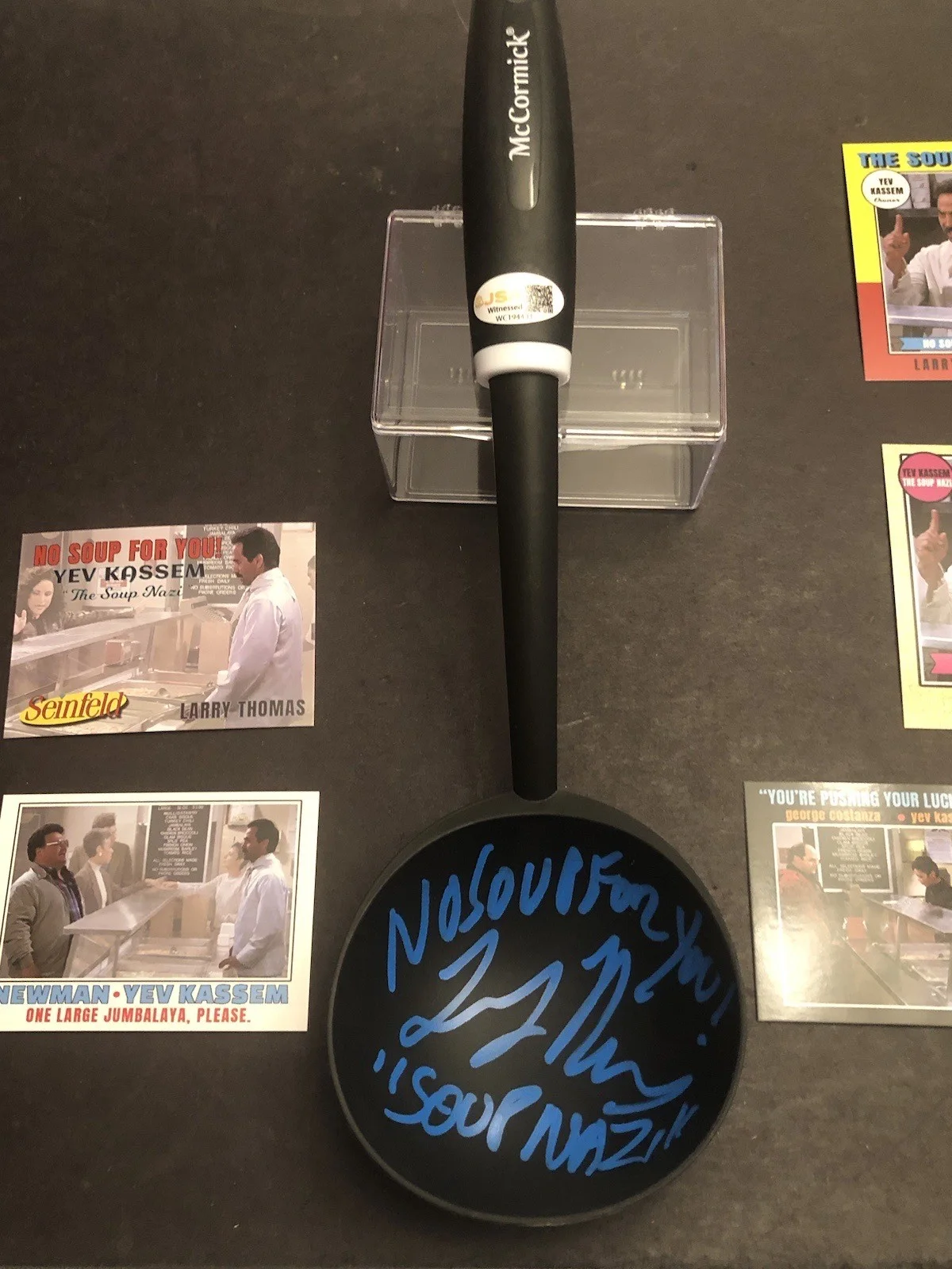 Larry Thomas — JSA Seinfeld Soup Nazi Signed Soup Ladle No Soup For You Larry Thomas FREE CARD