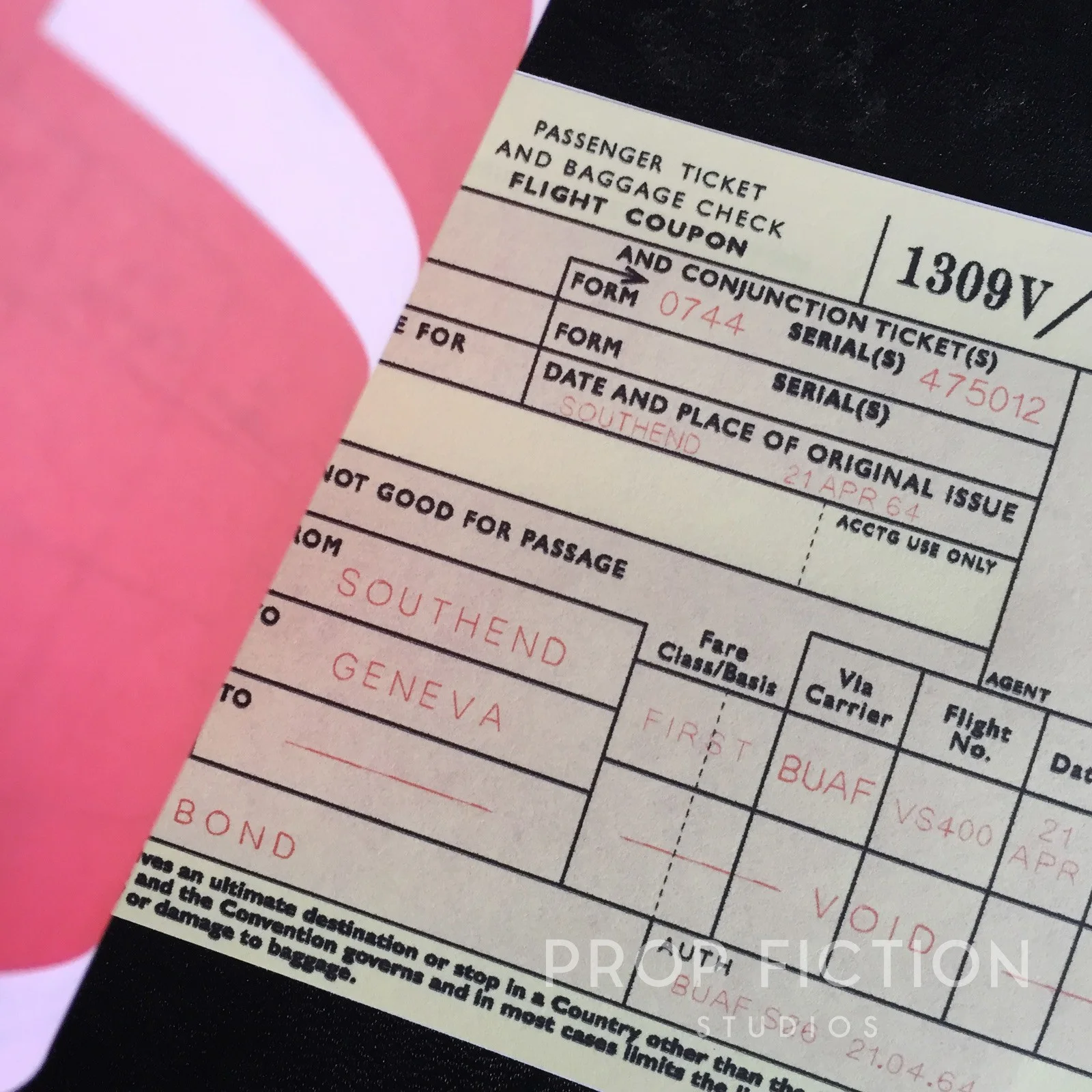 Cosplay Display: Goldfinger - Prop BUAF British United 10-Page Airline Ticket, image 5
