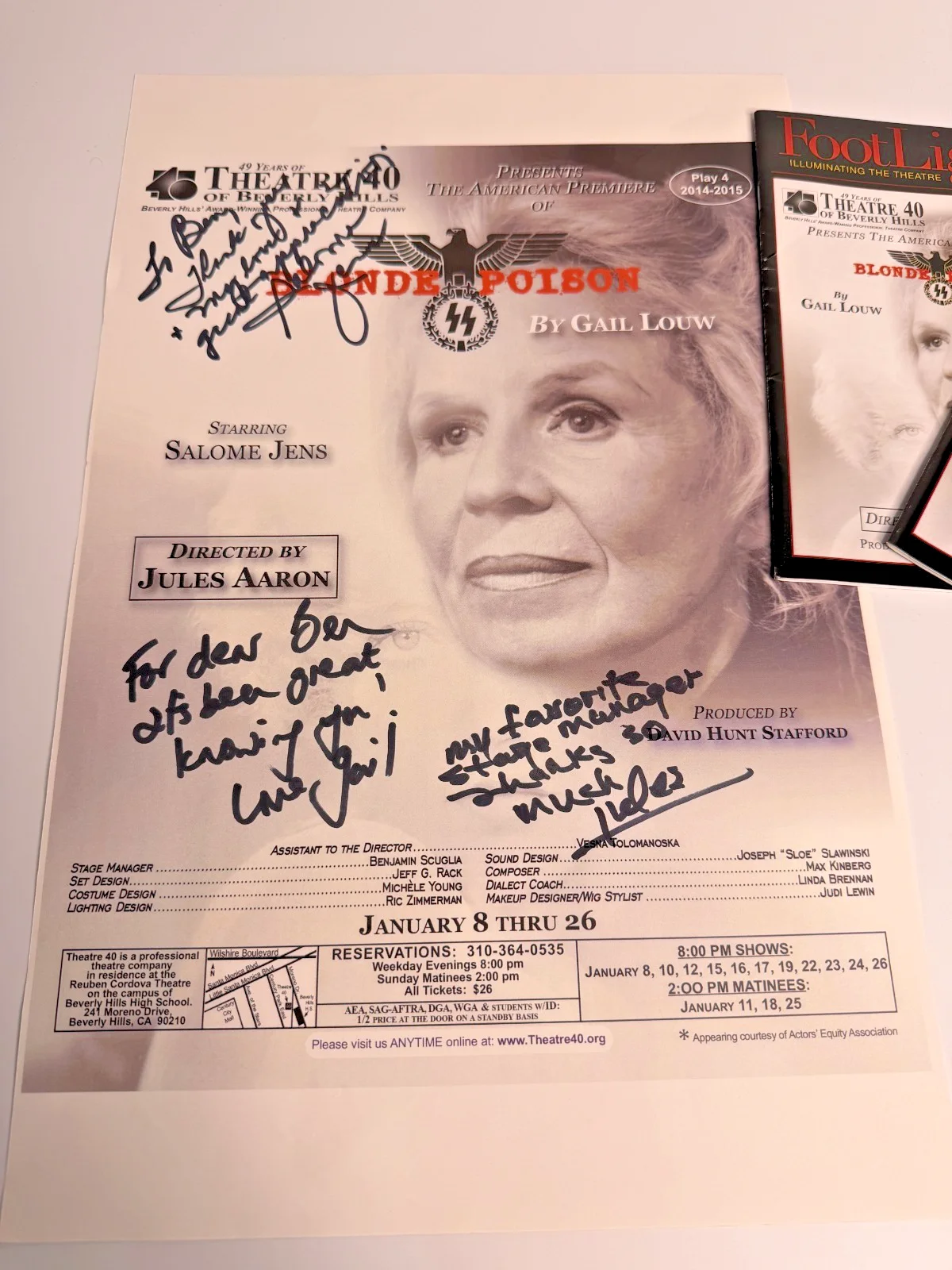 Autographed “Blonde Poison” Theatre Poster + Playbills | Salome Jens, изображение 2