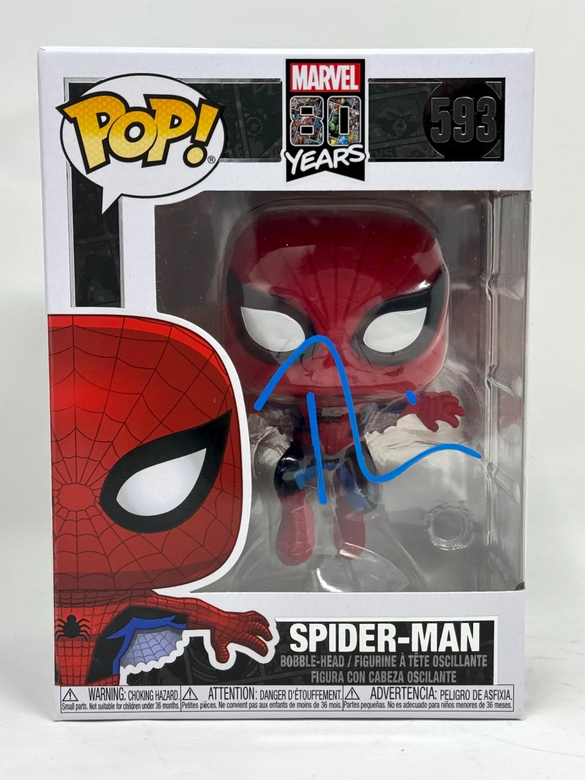 Tobey Maguire — Tobey Maguire Signed Autograph Spider-Man Funko Pop #593 Marvel 80 Years JSA COA, image 2