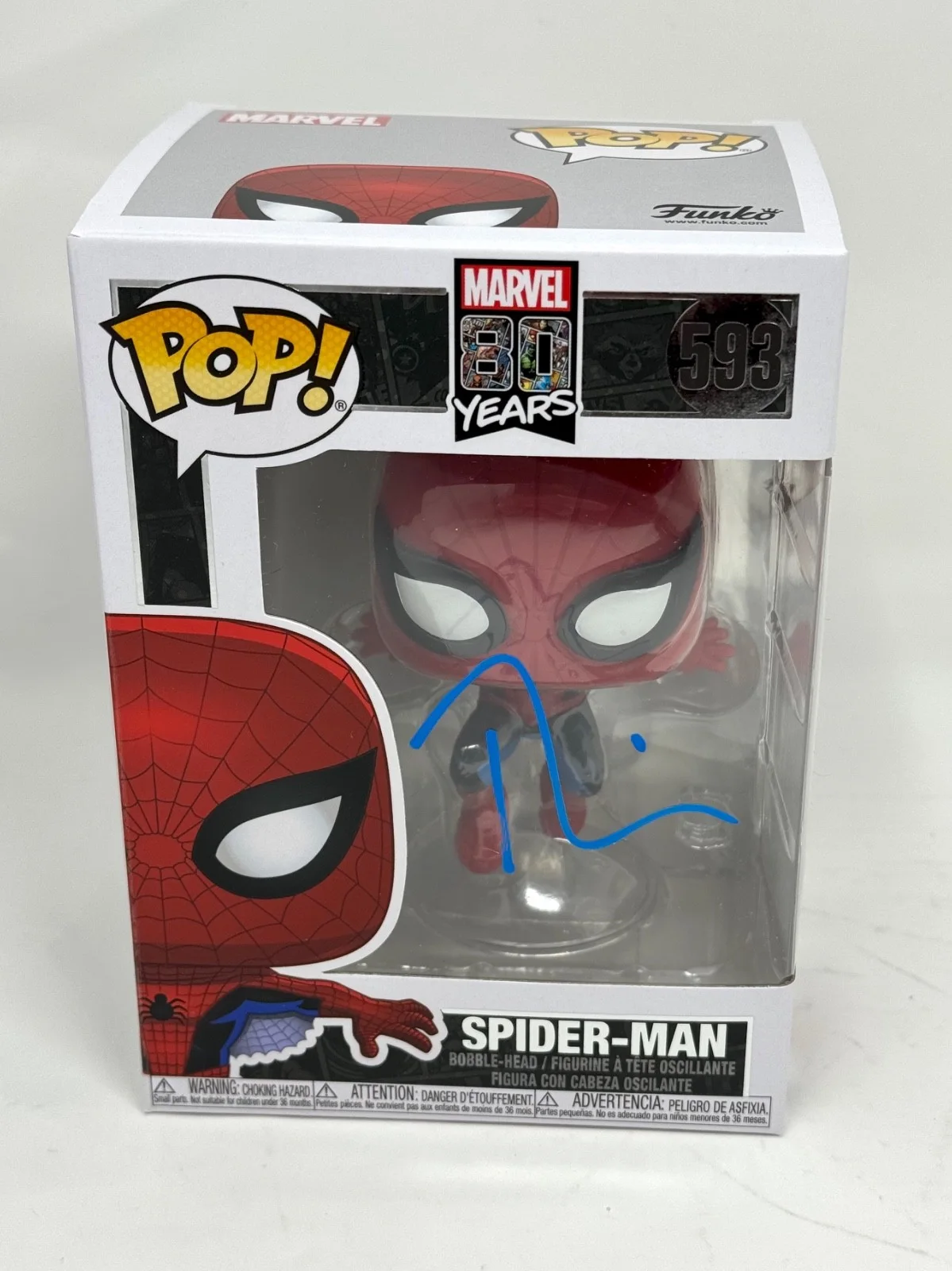 Tobey Maguire — Tobey Maguire Signed Autograph Spider-Man Funko Pop #593 Marvel 80 Years JSA COA, image 3