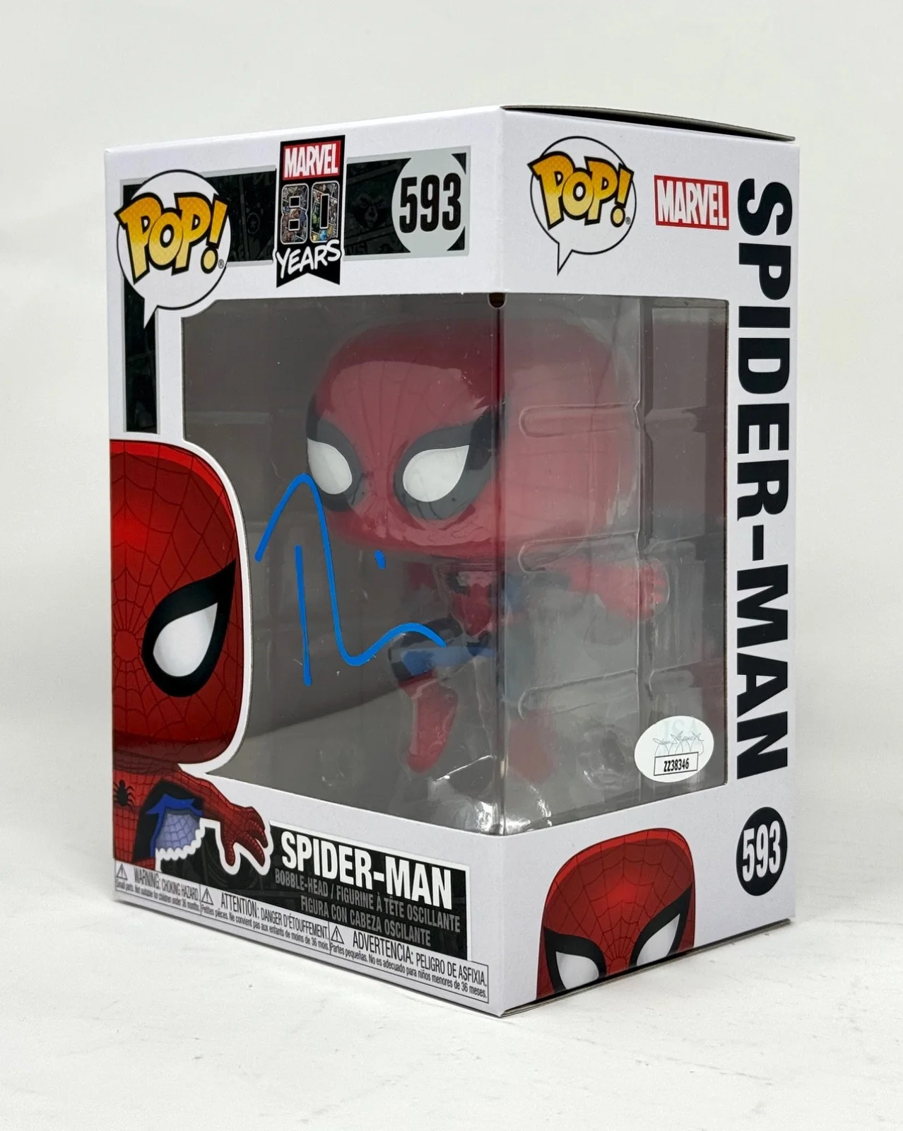 Tobey Maguire — Tobey Maguire Signed Autograph Spider-Man Funko Pop #593 Marvel 80 Years JSA COA, image 4