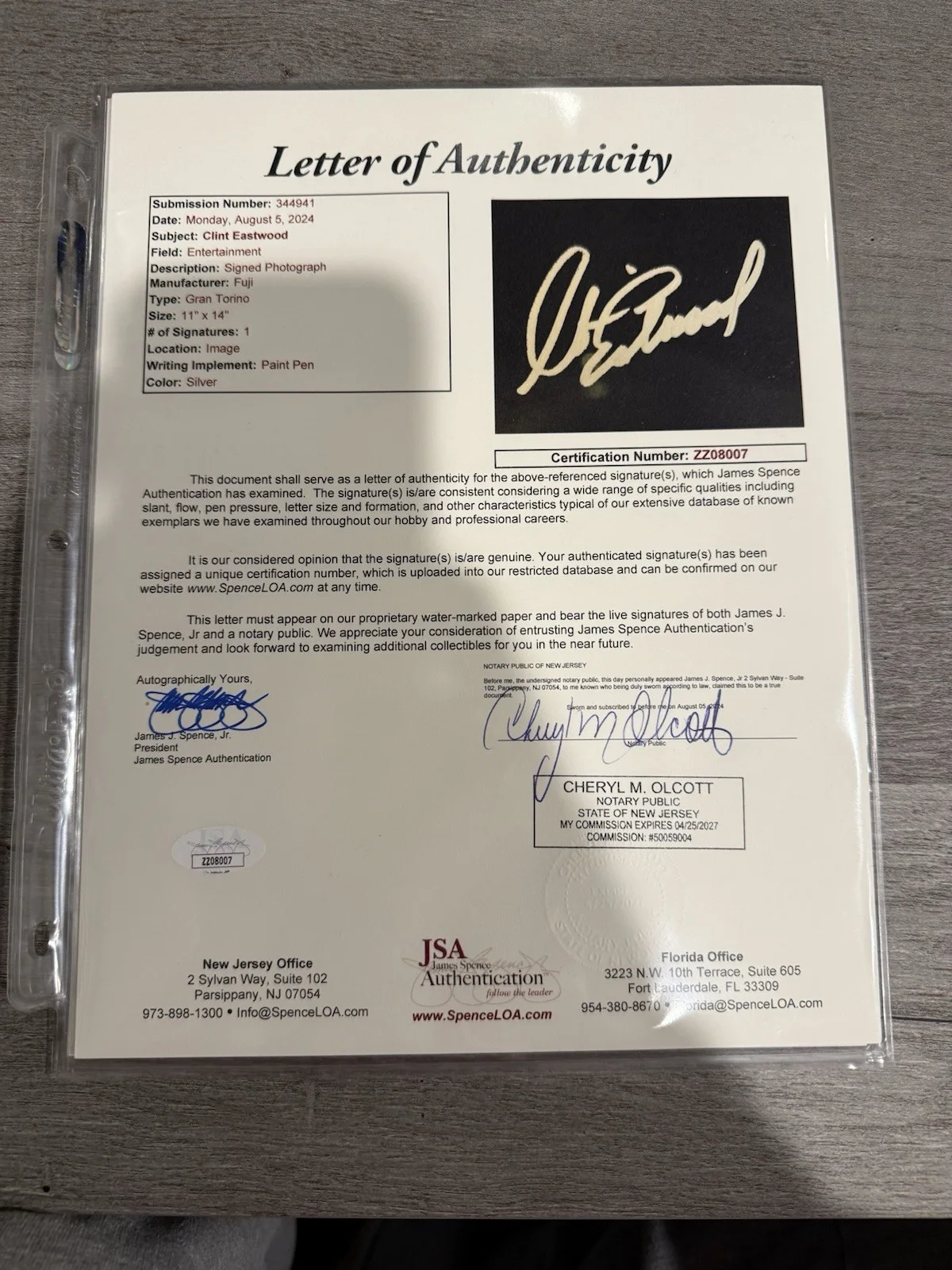 Clint Eastwood Autographed 11x14 JSA COA, image 3