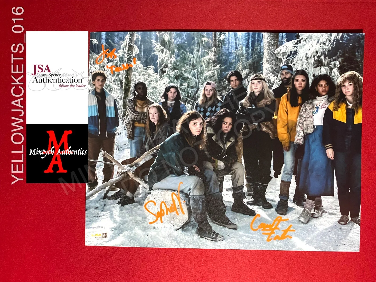Courtney Eaton, Jasmin Savoy Brown, Sophie Nelisse — Yellowjackets cast signed 11x14 photo Jasmin Savoy Brown Eaton Nelisse JSA COA