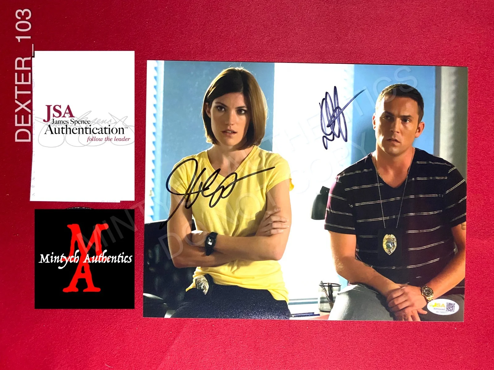 Jennifer Carpenter, Desmond Harrington — Jennifer Carpenter Desmond Harrington Dexter dual signed 8x10 photo JSA