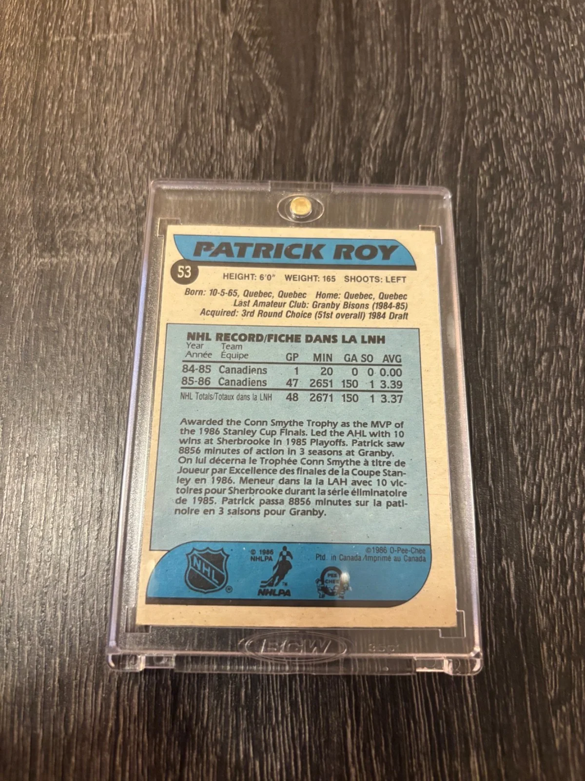 PATRICK ROY AUTO ROOKIE OPC CARD IN PERSON MONTREAL CANADIANS RARE 1986 SIGNED, изображение 3