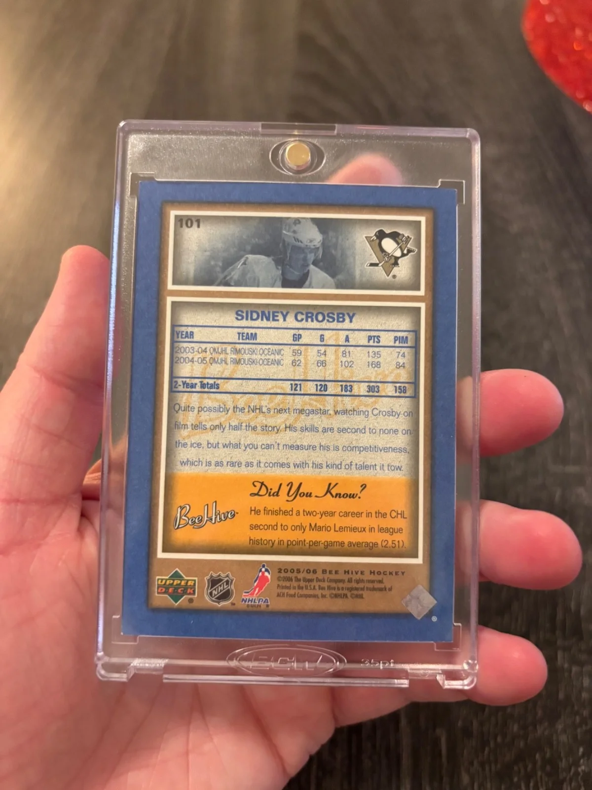 SIDNEY CROSBY ROOKIE AUTO CARD BEEHIVE BLUE IN PERSON PROOF PITTSBURGH PENGUINS, изображение 3