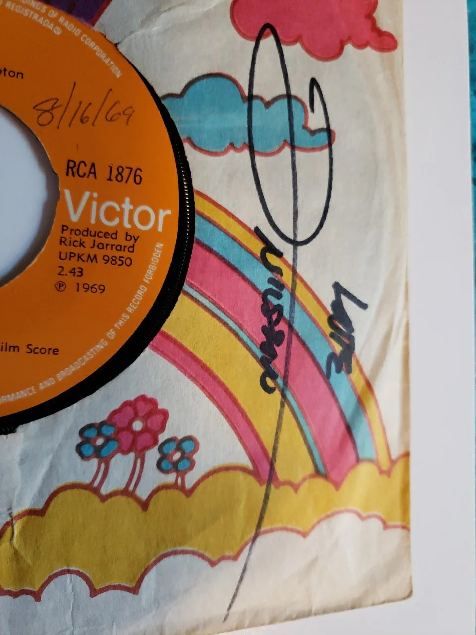 Harry Nilsson Signed 45 Sleeve w/COA, Everybody's Talkin' 1969, image 2