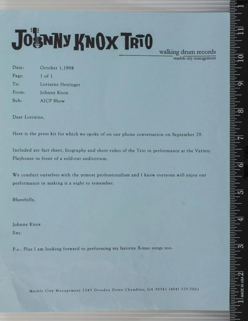 Johnny Knox Autograph Signed Note w/ Promotional Combs, image 3