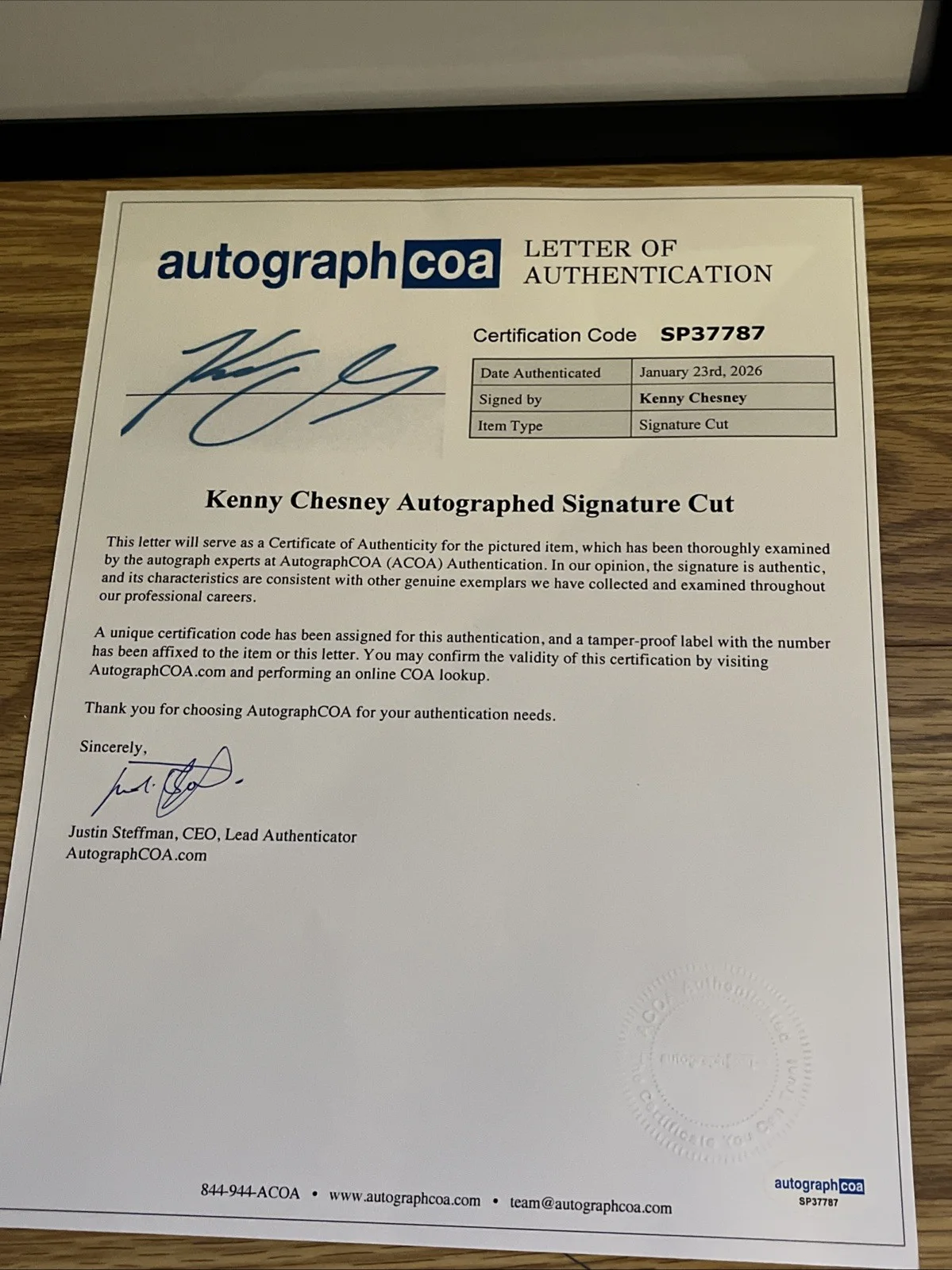 KENNY CHESNEY SIGNED AUTOGRAPH FRAMED 11x14 DISPLAY ACOA MATTE CUT COUNTRY STAR, изображение 4