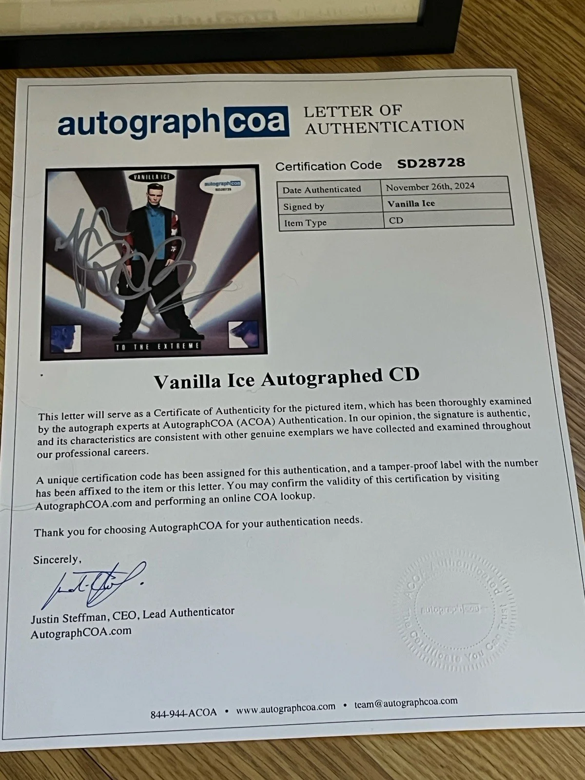 RAPPER VANILLA ICE SIGNED AUTOGRAPHED FRAMED 11x14 DISPLAY ACOA COA RAP NINJA, image 4