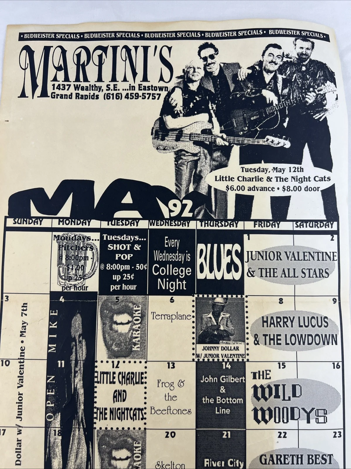 Johnny Dollar Signed 8.5x14 Paper Promo Calendar May 1992 Flyer Martini's Lounge, изображение 2